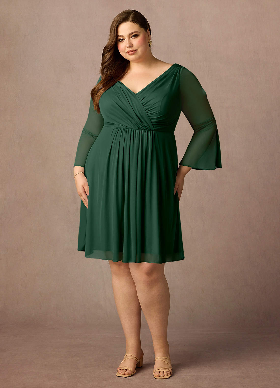 Dark Green A-Line Pleated Mesh Dress