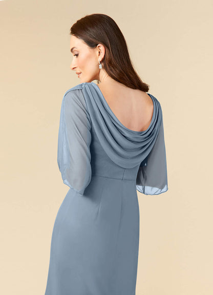 Dusty Blue Sheath Sequins Mesh Dress