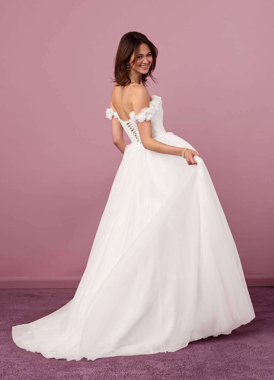 Diamond White A-Line Off the Shoulder Tulle Dress Diamond White