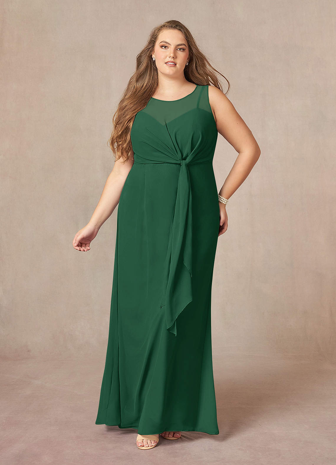 Dark Green A-Line Scoop Pleated Chiffon Dress