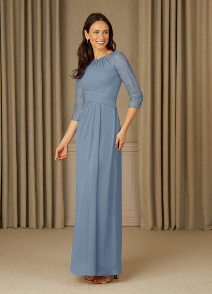 Dusty Blue A-Line Lace Chiffon Dress
