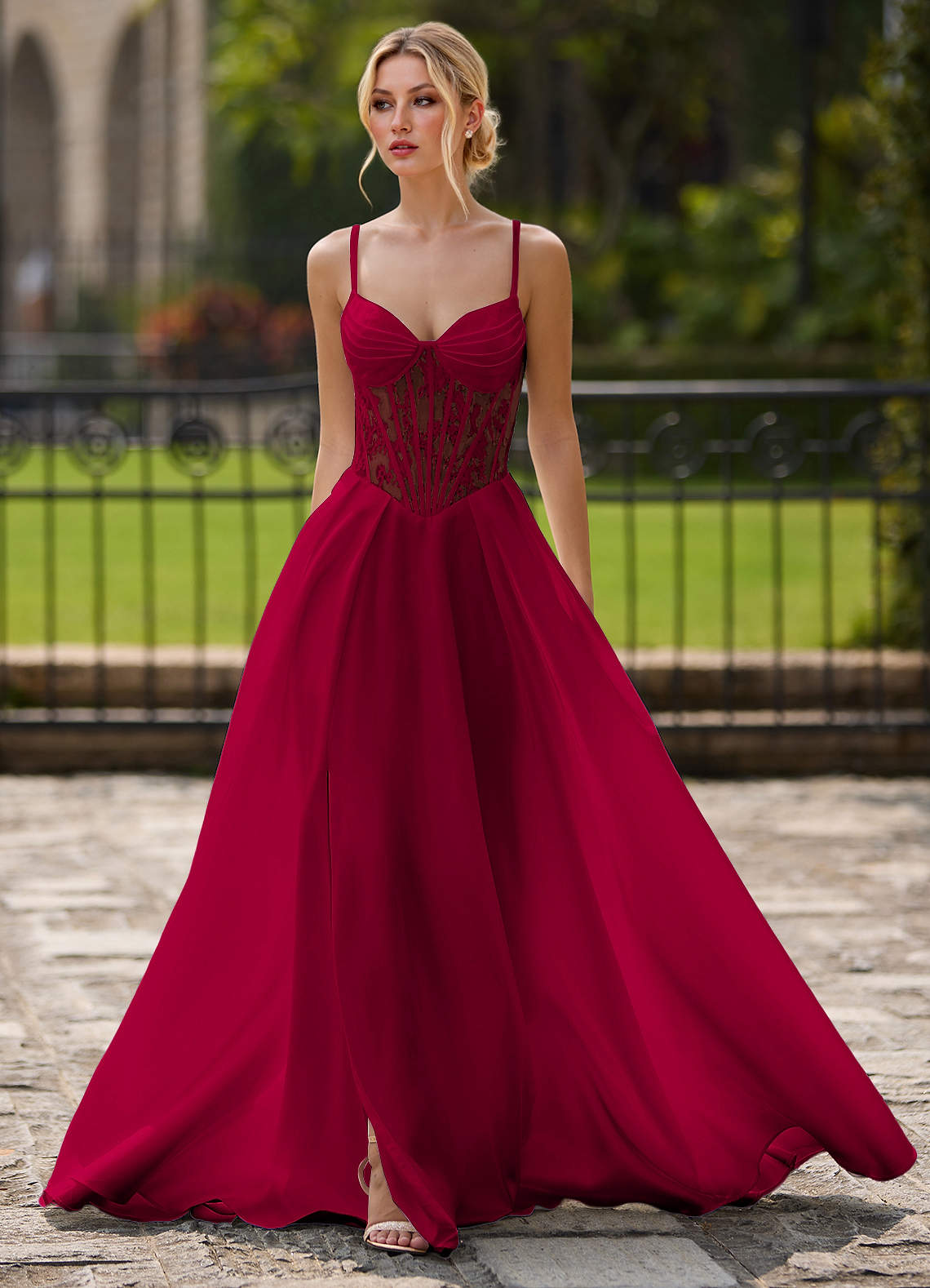 Nimbus Burgundy Cutout Corset Satin Prom Dress  Dress