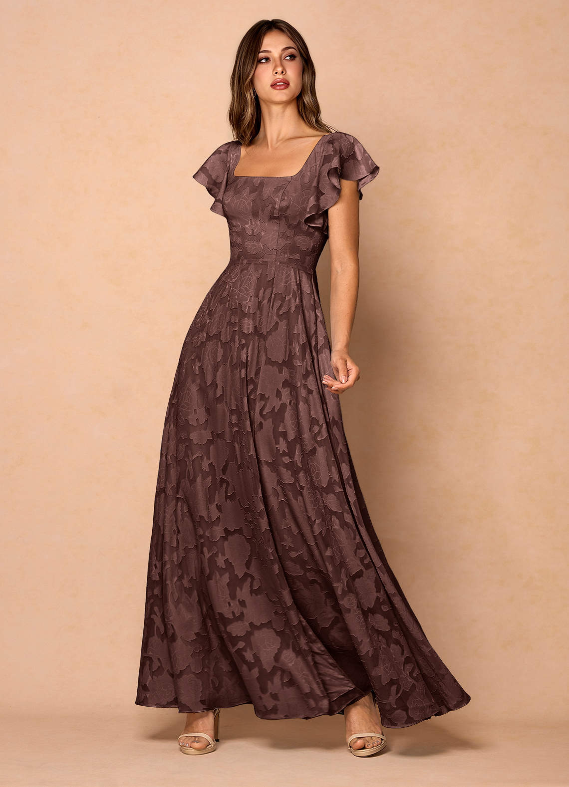 Anna Mocha Coco Ruffled Maxi Dress