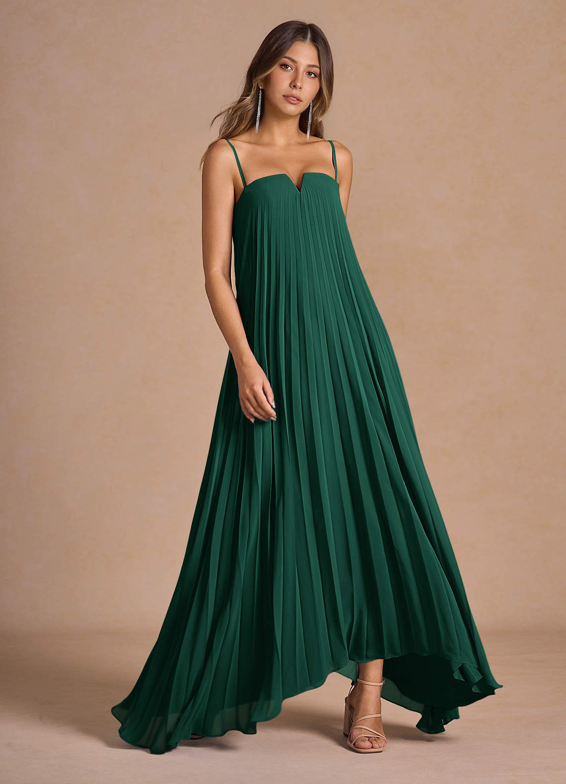 Nahla Emerald Allover Pleated Maxi Dress  Dress