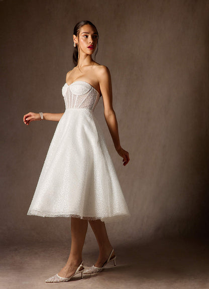 Diamond White A-Line Strapless Beading Dress