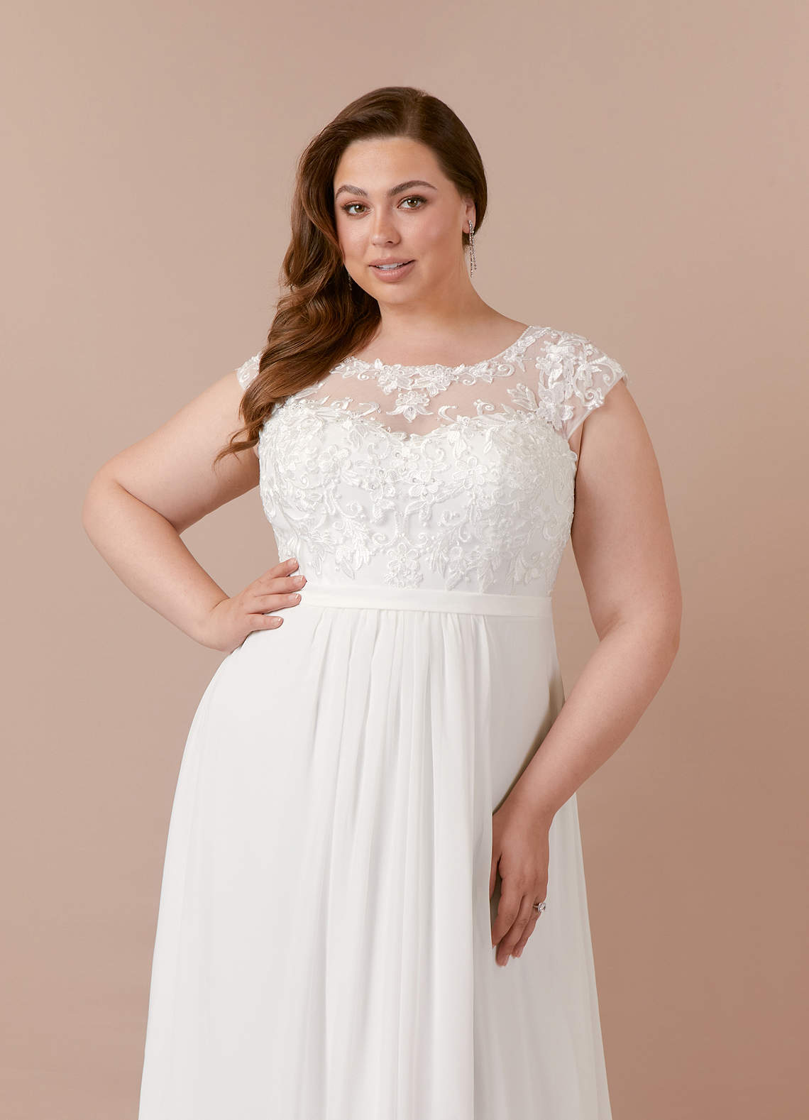 Diamond White A-Line Scoop Sequins Chiffon Dress