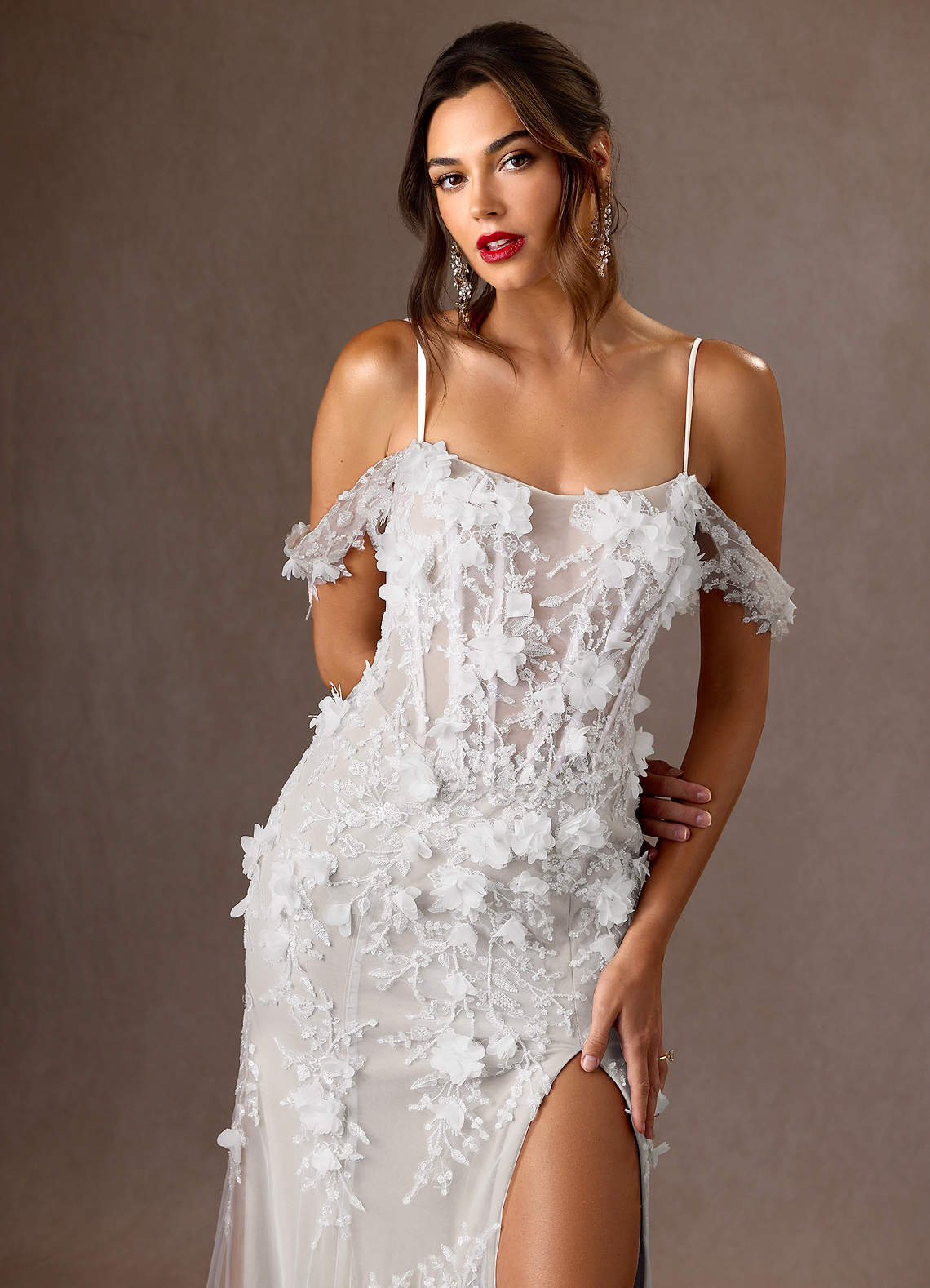 Diamond White Mermaid Strapless Lace Dress