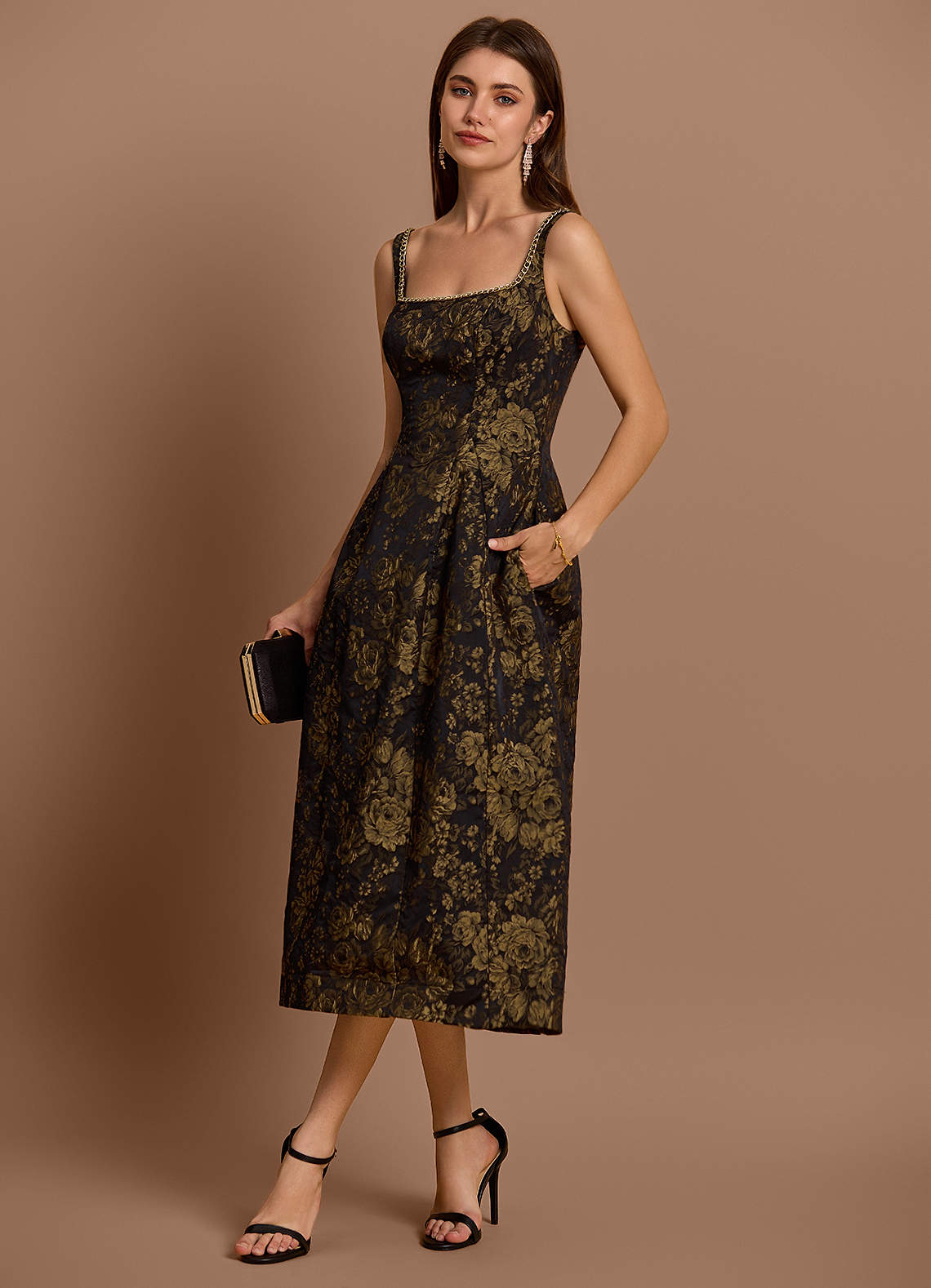 Zara Gold Black Midi Dress