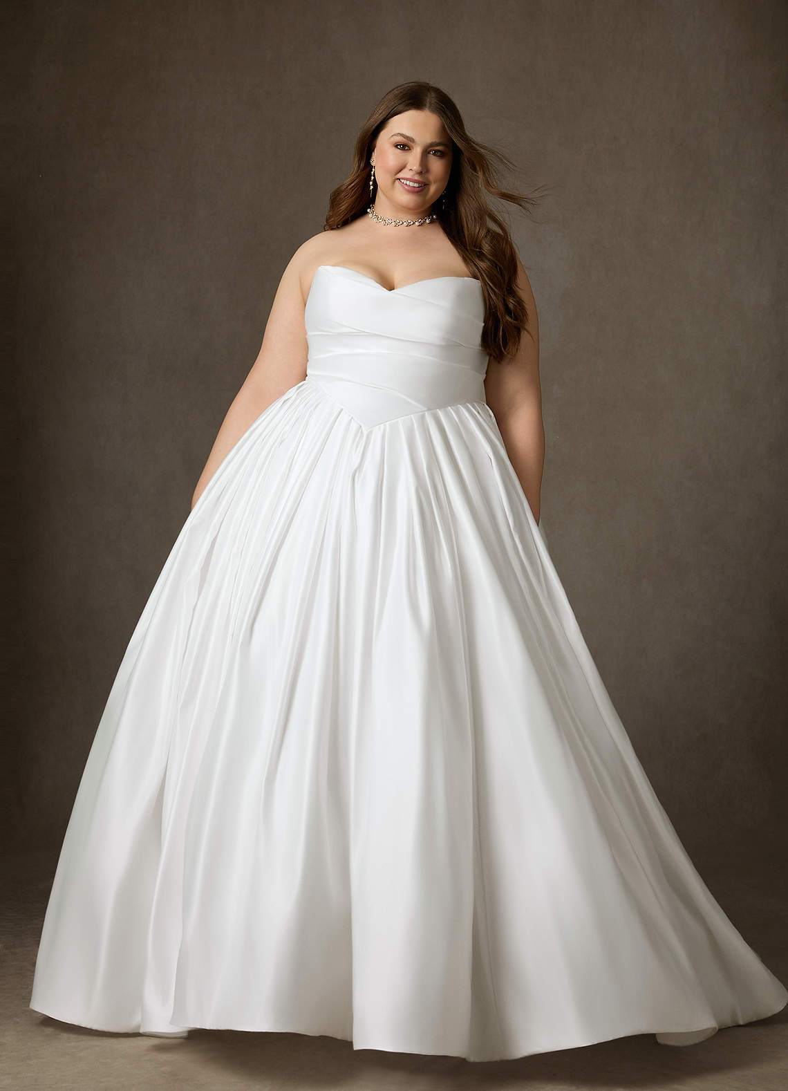 Diamond White Ball-Gown Strapless Matte Satin Dress