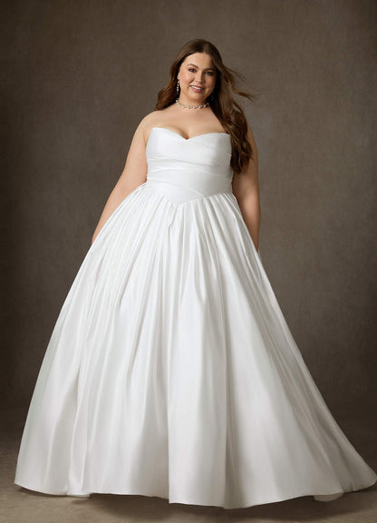 Diamond White Ball-Gown Strapless Matte Satin Dress