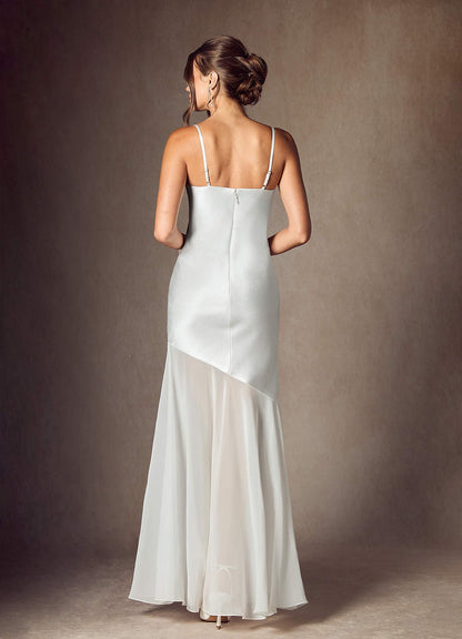 Diamond White Mermaid Metallic Satin Dress