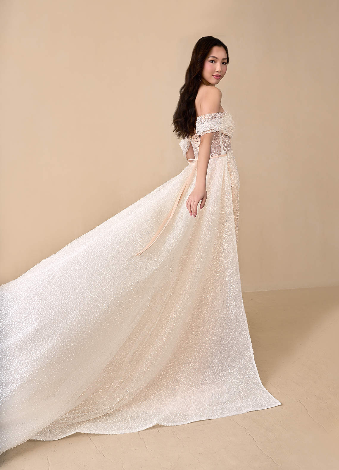 Diamond White English Rose Mermaid Off the Shoulder Beading Dress