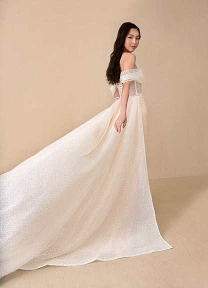 Diamond White English Rose Mermaid Off the Shoulder Beading Dress