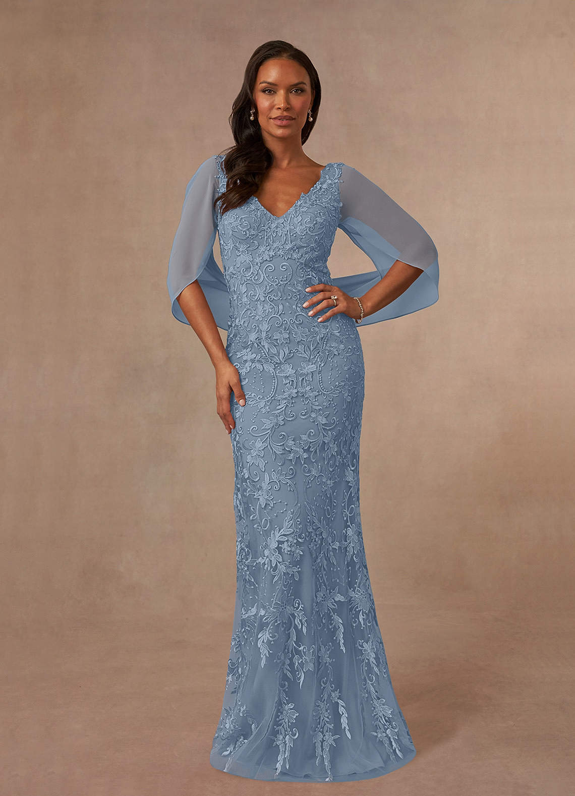Dusty Blue Sheath V-Neck Chiffon Dress