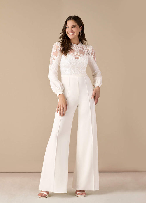 Diamond White Pant Styles High Neck Sequins Stretch Crepe Dress