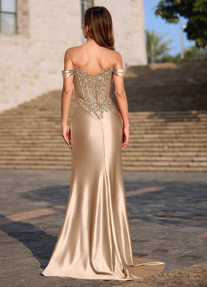Opulence Champagne Floral Corset Prom Dress  Dress