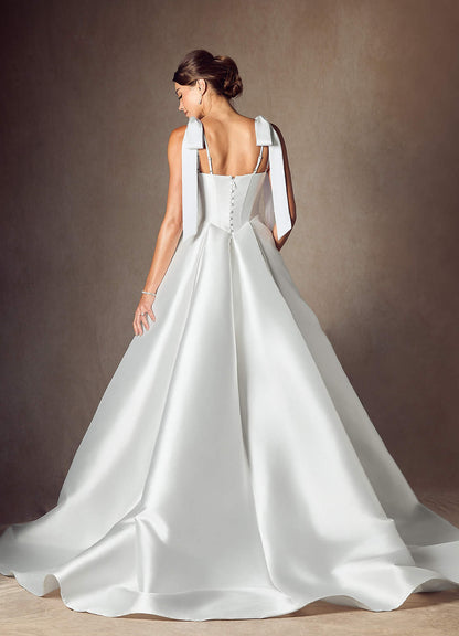 Diamond White A-Line with Pockets Mikado Dress