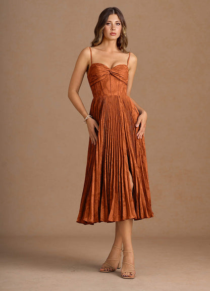Annie Rust Pleated Midi Dress