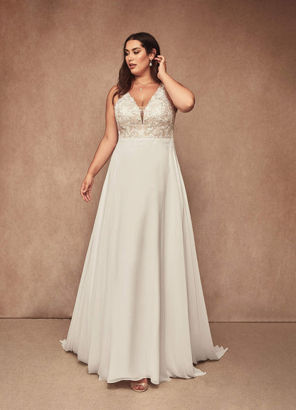 Diamond White Nude A-Line Sequins Chiffon Dress