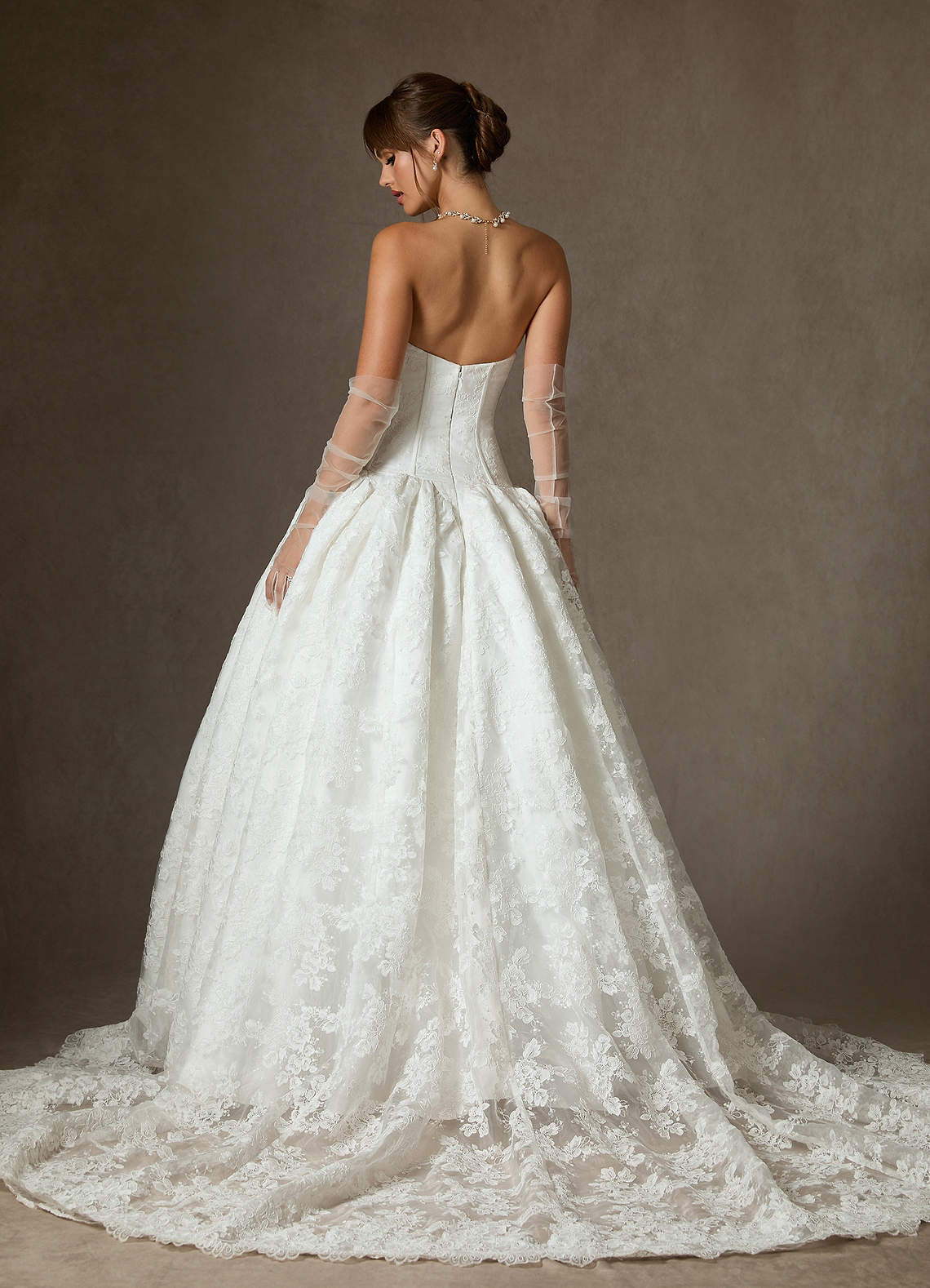 Diamond White Ball-Gown Strapless Lace Dress