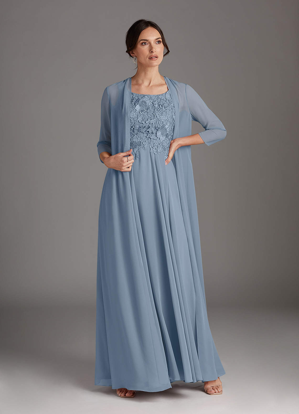 Dusty Blue A-Line Scoop lace Chiffon Dress