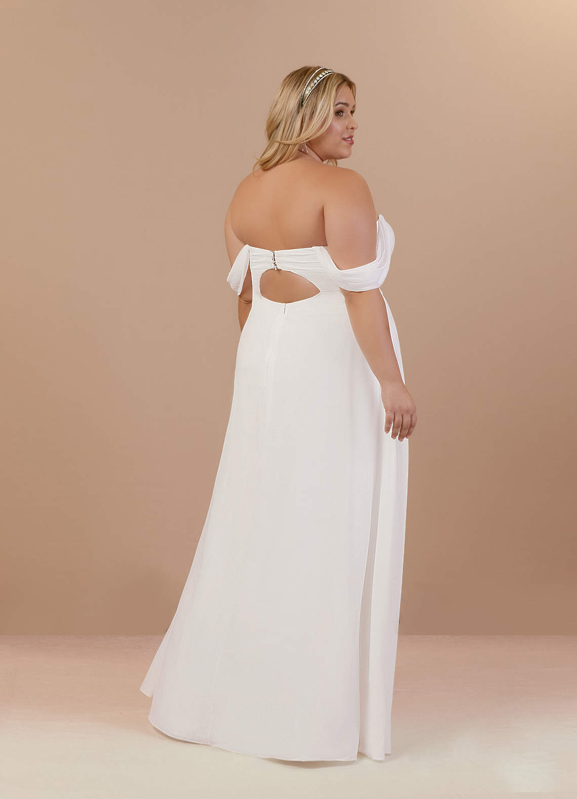Diamond White A-Line Off the Shoulder Stretch Chiffon Dress