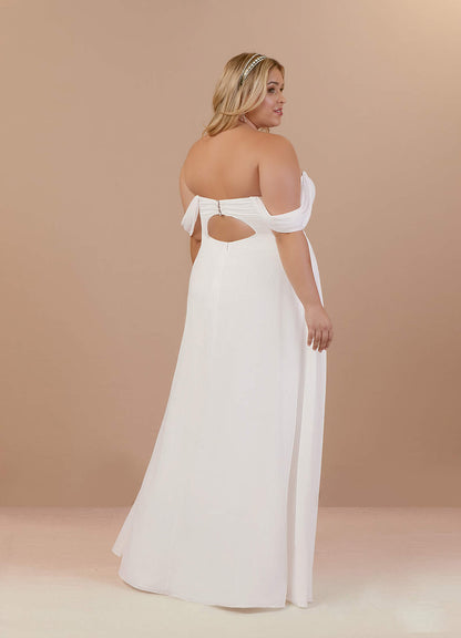 Diamond White A-Line Off the Shoulder Stretch Chiffon Dress
