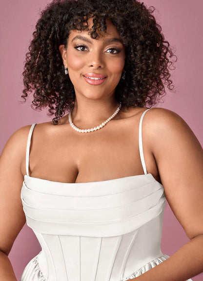 Diamond White Ball-Gown Off the Shoulder Stretch Satin Dress Diamond White