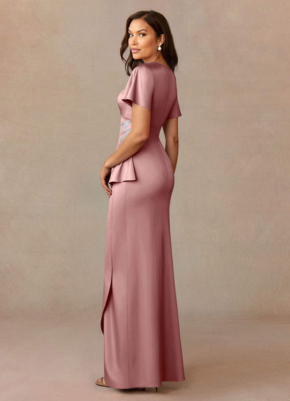 Dusty Rose A-Line Pleated Stretch Satin Dress