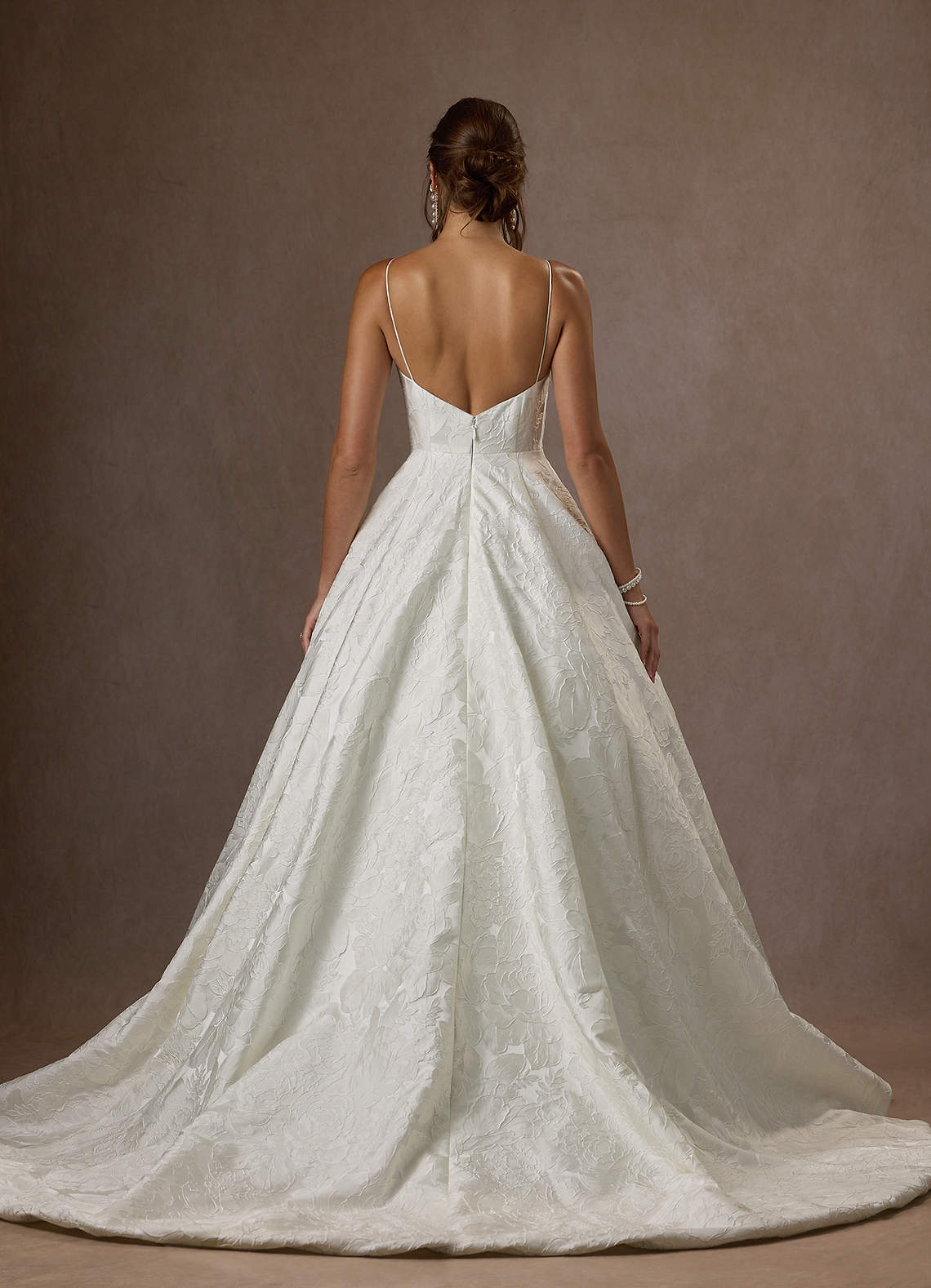 Antique White Ball-Gown with Pockets Floral Jacquard Dress