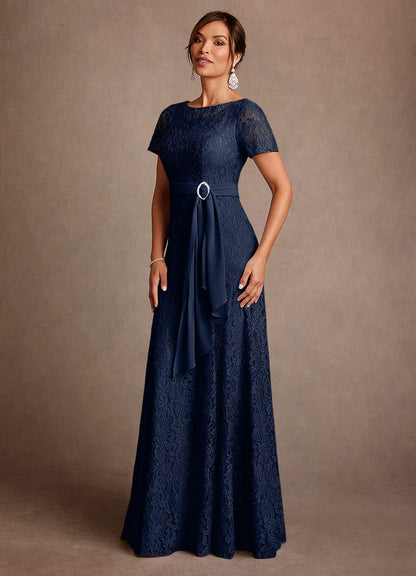 Dark Navy A-Line Lace Chiffon Dress