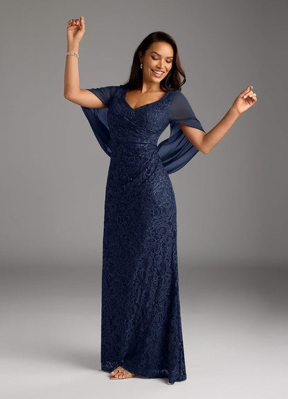 Dark Navy Mermaid V-Neck Sequins Chiffon Dress