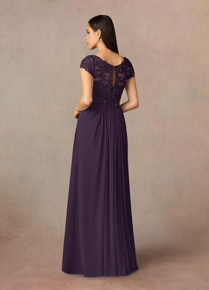 Plum A-Line V-Neck Sequin Lace Lace Dress