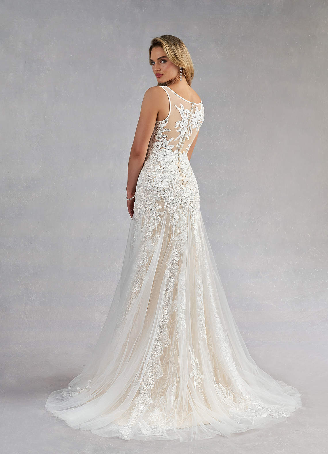 Diamond White Champagne Mermaid Sequins Tulle Dress