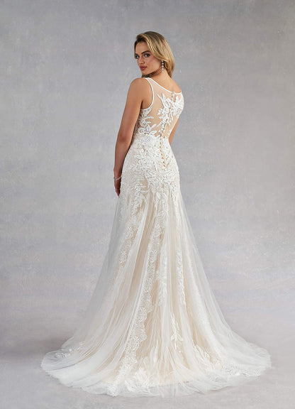 Diamond White Champagne Mermaid Sequins Tulle Dress