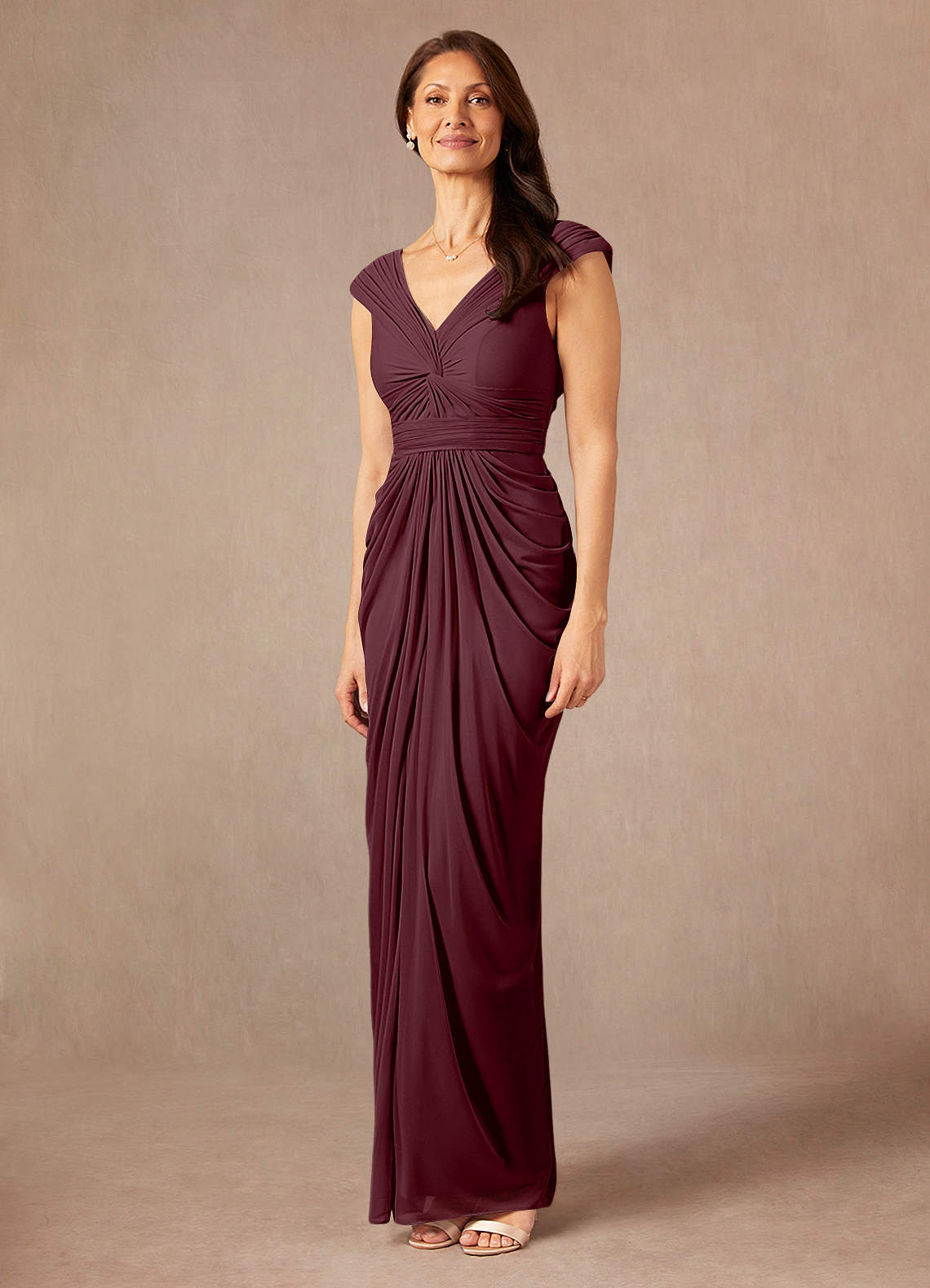 Cabernet Sheath Pleated Mesh Dress