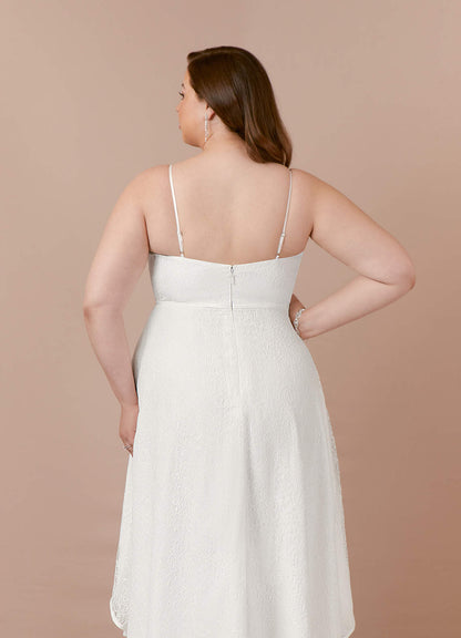 Diamond White A-Line Lace Matte Satin Dress