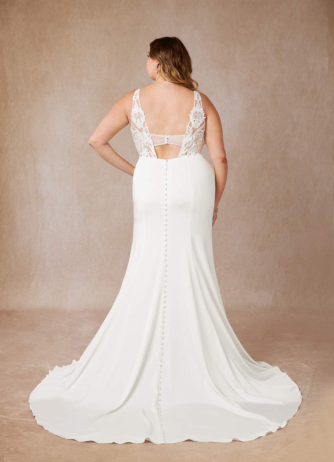 Diamond White Mermaid Scoop Sequins Crepe Back Satin Dress
