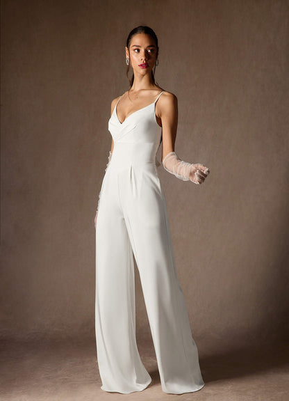 Diamond White Pant Styles V-Neck Pleated Crepe Back Satin Dress
