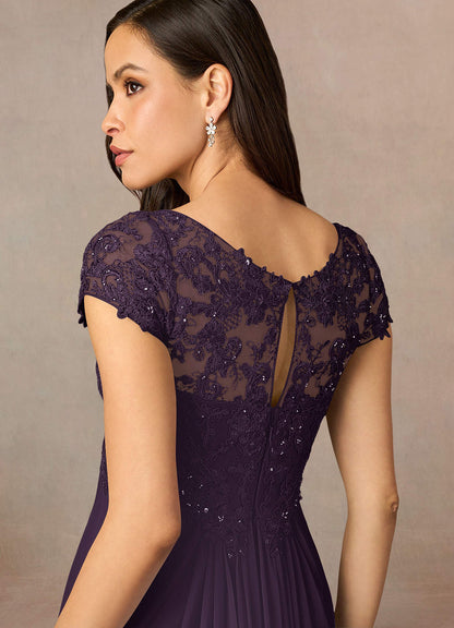 Plum A-Line V-Neck Sequin Lace Lace Dress