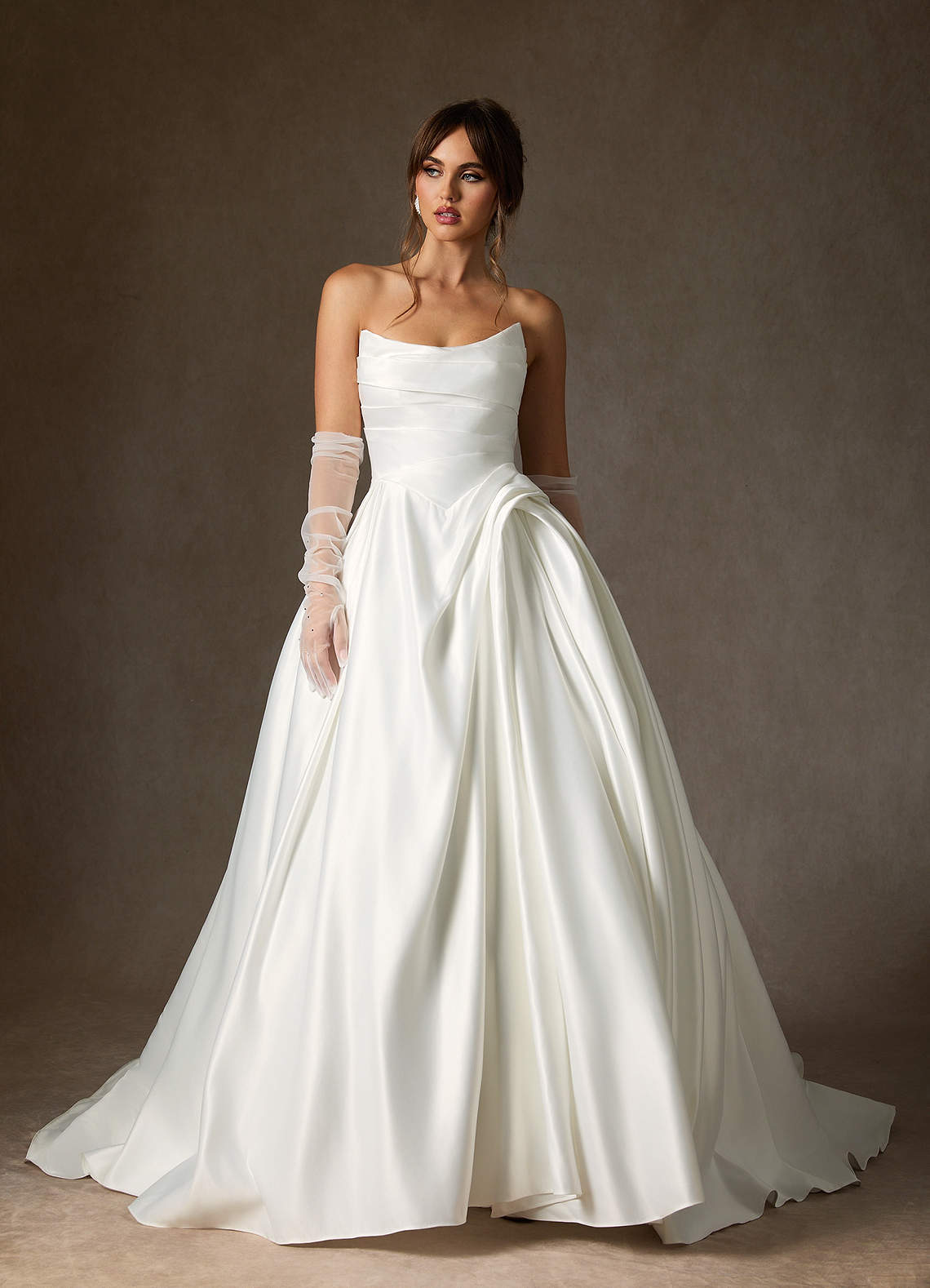 Diamond White Ball-Gown Strapless Satin Dress