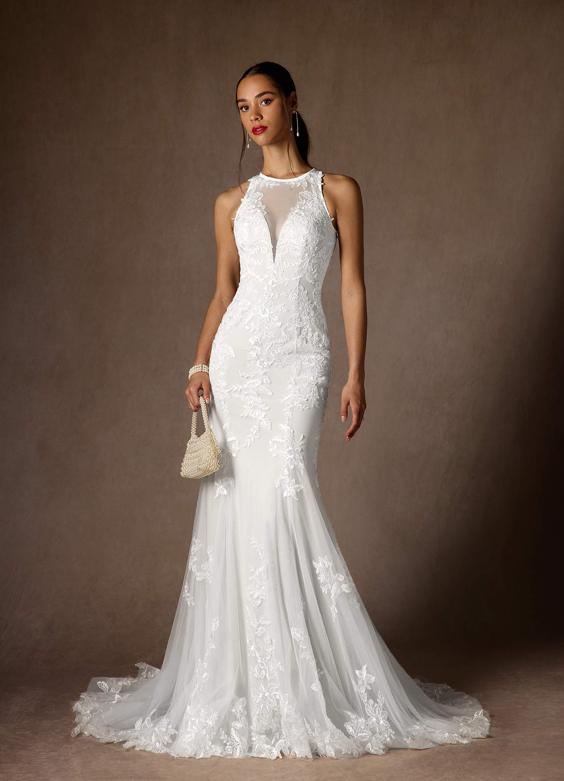 Diamond White Mermaid Sequins Tulle Dress