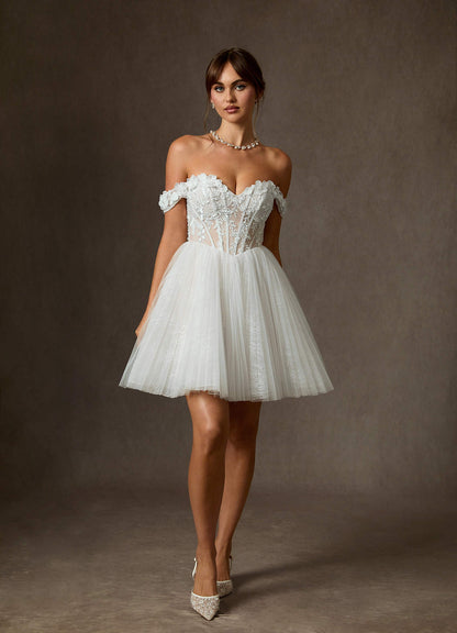 Diamond White Ball-Gown Off the Shoulder Lace Dress