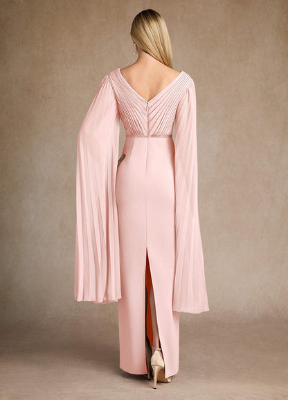 Blushing Pink Column Pleated Stretch Crepe Dress