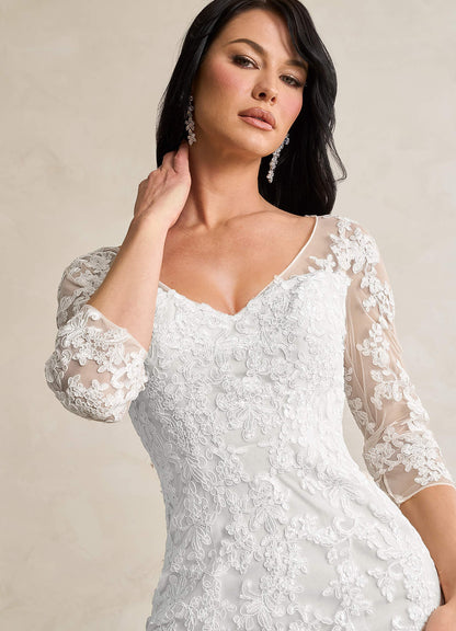 Diamond White Mermaid V-Neck Lace Tulle Dress
