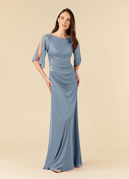 Dusty Blue Sheath Sequins Mesh Dress