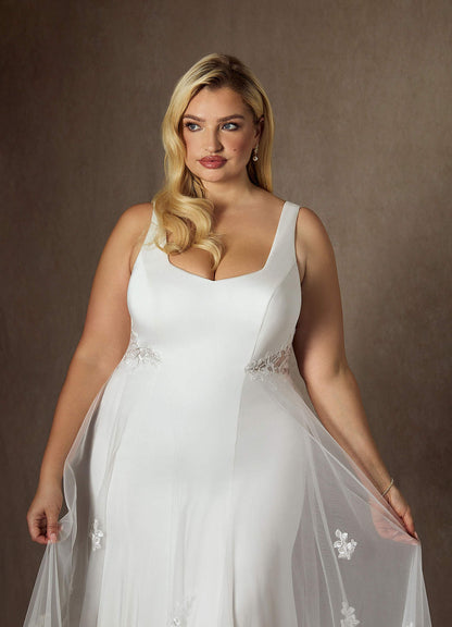 Diamond White A-Line Sequins Crepe Back Satin Dress