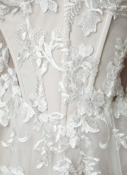 Diamond White A-Line Sequins Tulle Dress
