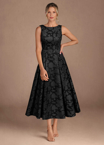 Black A-Line Pleated Floral Burnout Dress