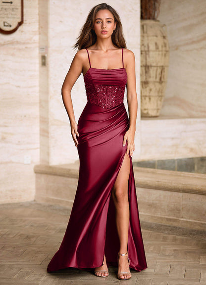Starlit Burgundy Cowl Neck Prom Dress  Dress